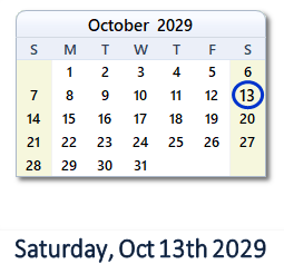 October 13, 2029 calendar