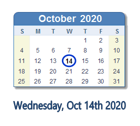 October 14, 2020 calendar