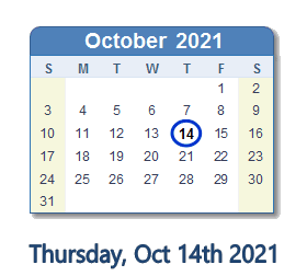 14 October 2021 calendar