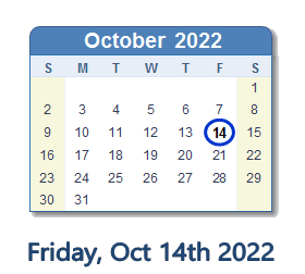 14 October 2022 calendar