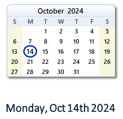 October 14, 2024 calendar