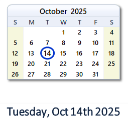 14 October 2025 calendar