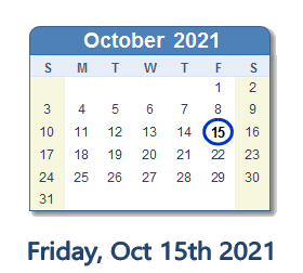 15 October 2021 calendar