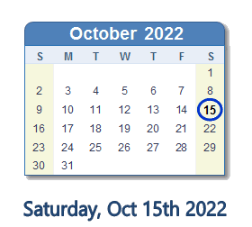 October 15, 2022 calendar