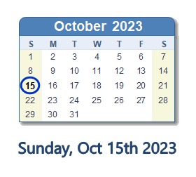 October 15, 2023 calendar
