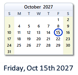 October 15, 2027 calendar