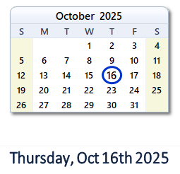 16 October 2025 calendar