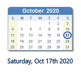 October 17, 2020 calendar
