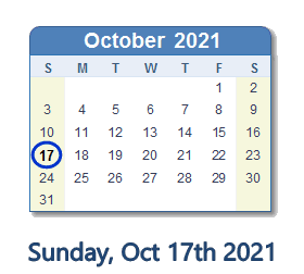 17 October 2021 calendar
