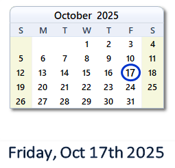 17 October 2025 calendar