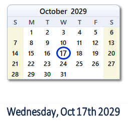 October 17, 2029 calendar