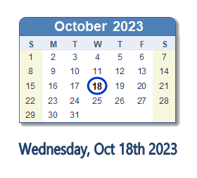 18 October 2023 calendar