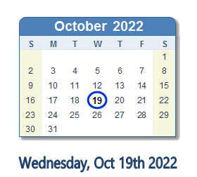 19 October 2022 calendar