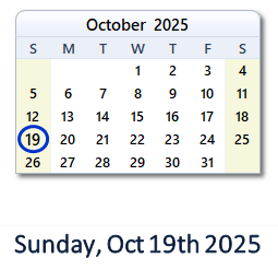 19 October 2025 calendar