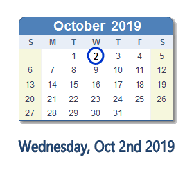 October 2, 2019 calendar