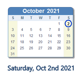 October 2, 2021 calendar