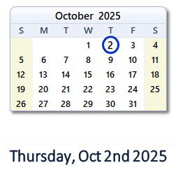 2 October 2025 calendar