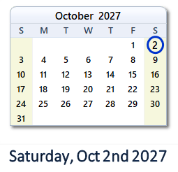 October 2, 2027 calendar
