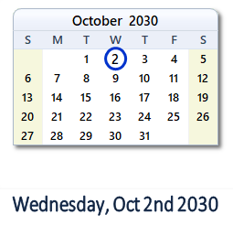 October 2, 2030 calendar