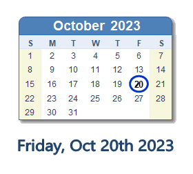 20 October 2023 calendar