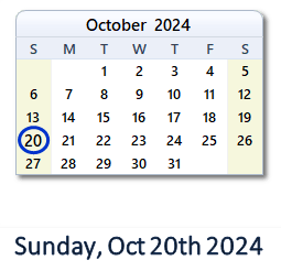 October 20, 2024 calendar