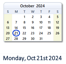 October 21, 2024 calendar