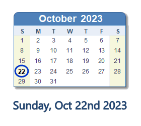 October 22, 2023 calendar