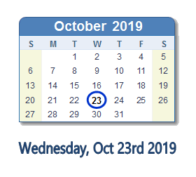 October 23, 2019 calendar