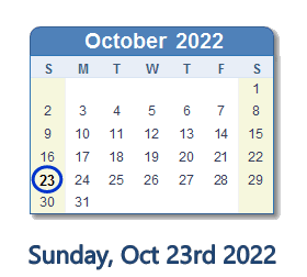 October 23, 2022 calendar