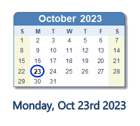 October 23, 2023 calendar