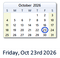 23 October 2026 calendar
