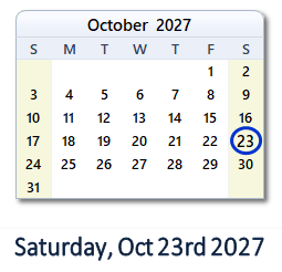23 October 2027 calendar
