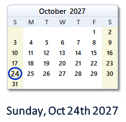 24 October 2027 calendar