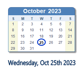 October 25, 2023 calendar