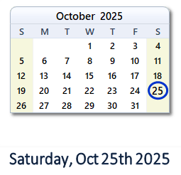 25 October 2025 calendar