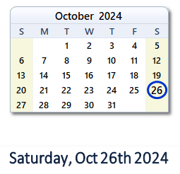October 26, 2024 calendar