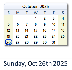 October 26, 2025 calendar