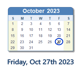 October 27, 2023 calendar