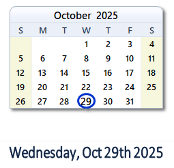 29 October 2025 calendar