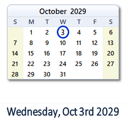 October 3, 2029 calendar