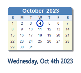 October 4, 2023 calendar