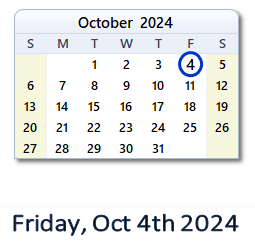 October 4, 2024 calendar