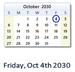 October 4, 2030 calendar