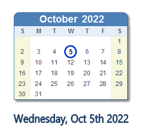 5 October 2022 calendar