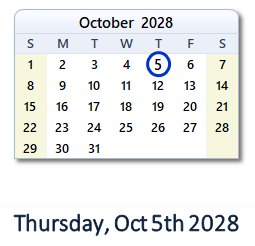 October 5, 2028 calendar
