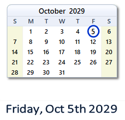October 5, 2029 calendar