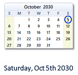 October 5, 2030 calendar