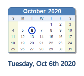 October 6, 2020 calendar