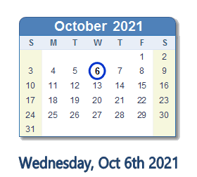 October 6, 2021 calendar