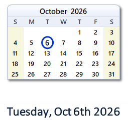6 October 2026 calendar